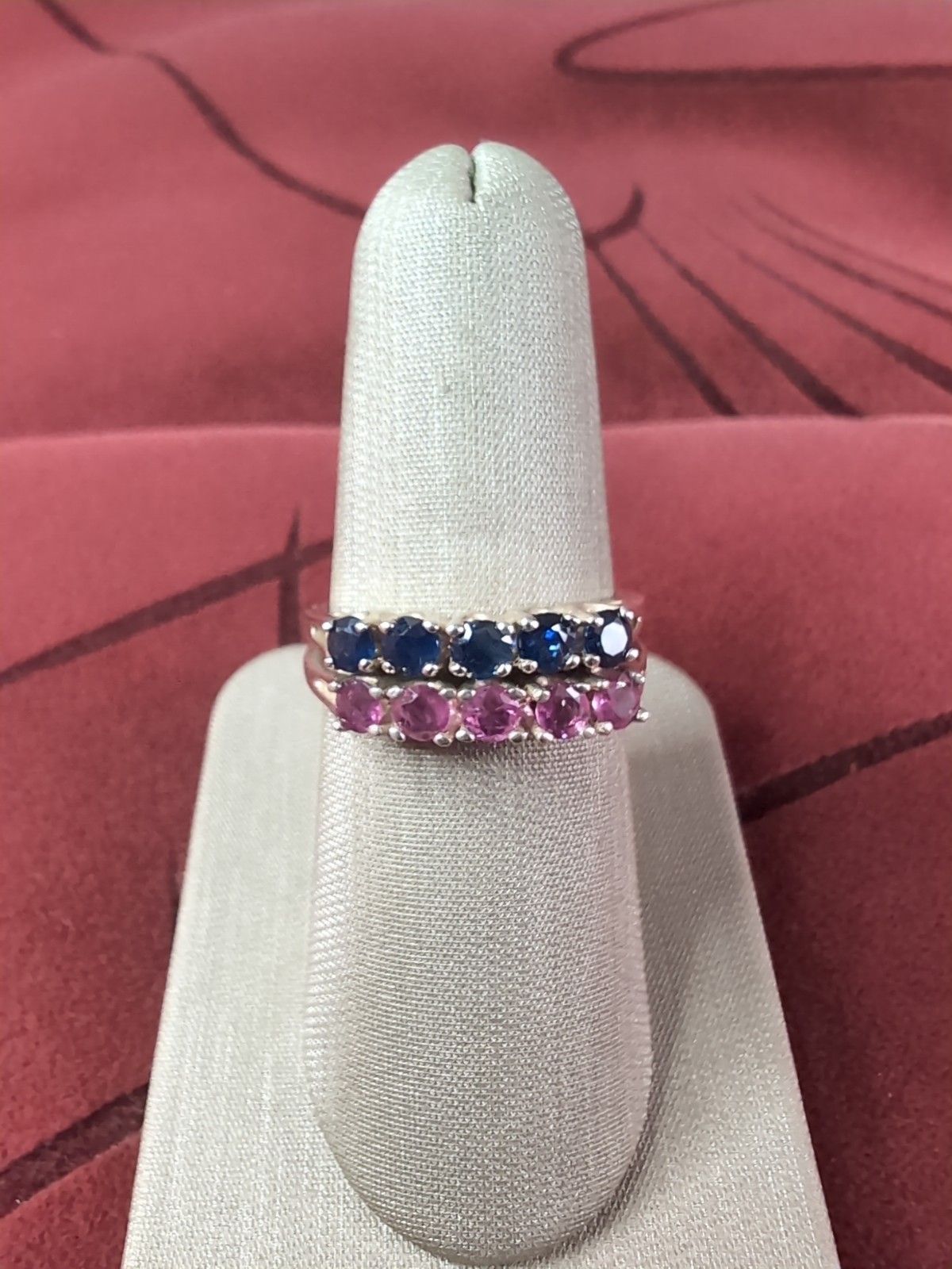 JED JOSEPH DEMARCO 925 Sterling Silver Ruby, Sapphire Gem 2 Stack Rings Size 8