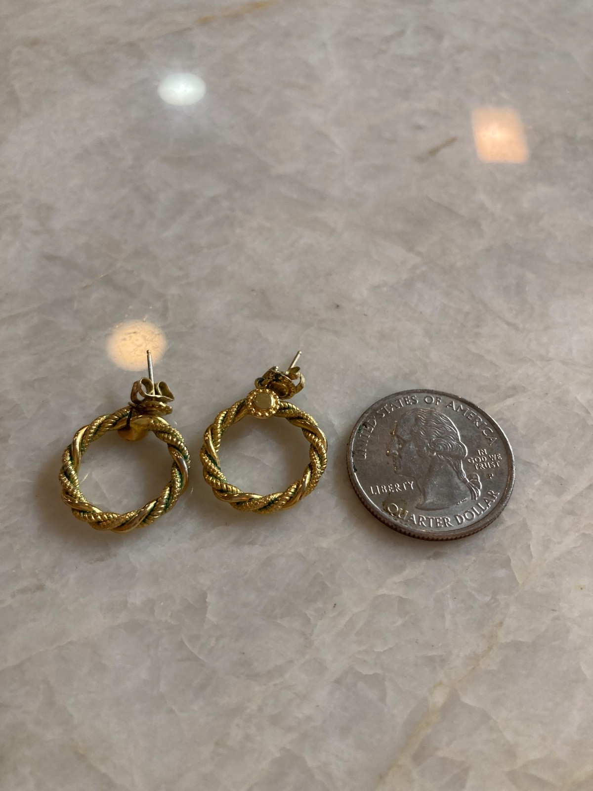 Vintage Gold Tone Braided Hoop Drop Earrings