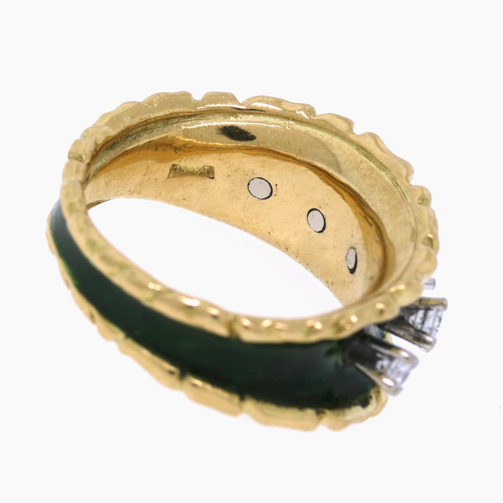Tiffany & Co 18K Yellow Gold Diamond Green Enamel Ring Size 4.75