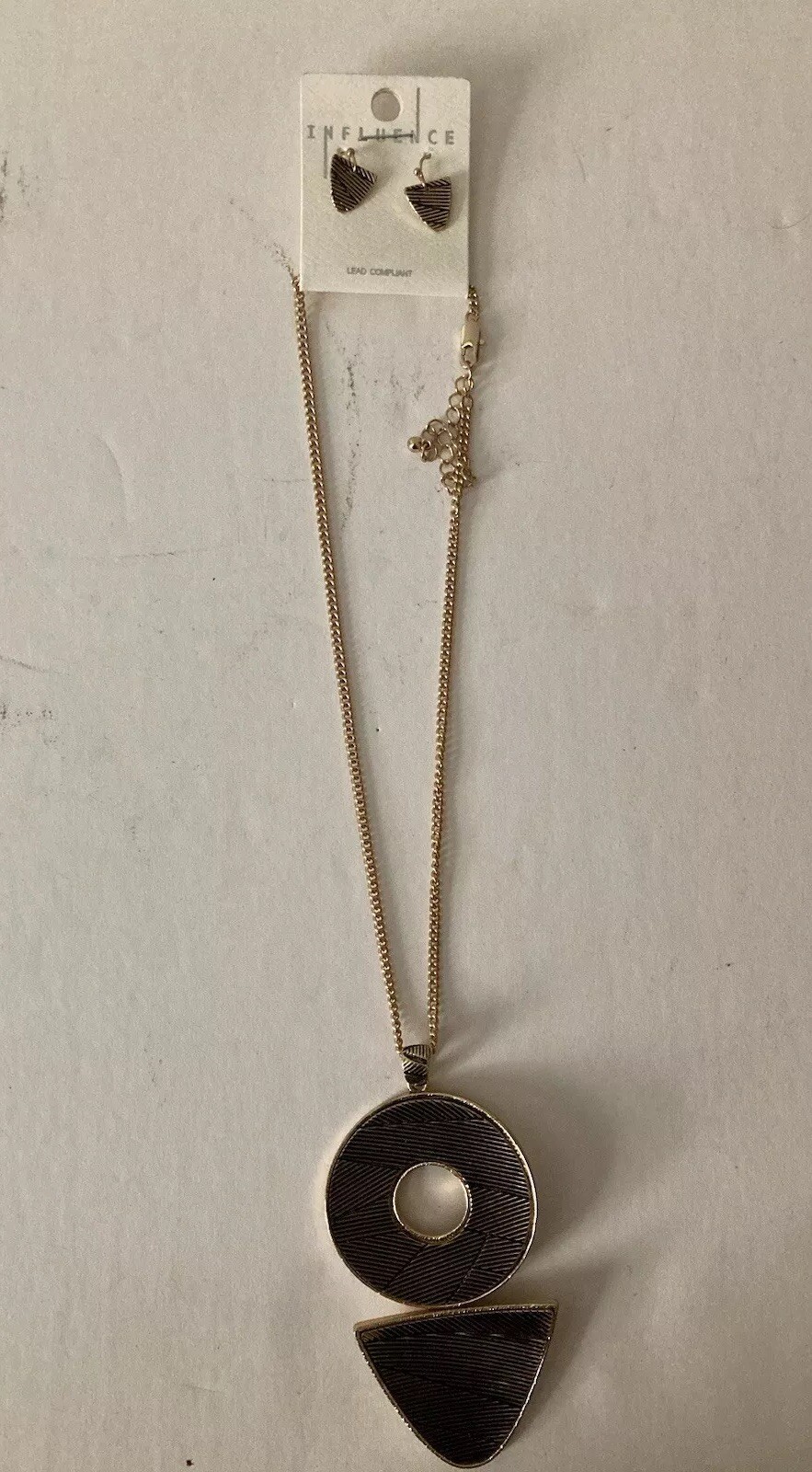 Art Deco Boho Gold Bronze Tone necklace And Earrings Influence Brand 18”