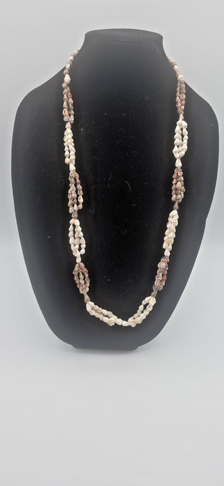 3 Vintage Seashell Beaded Necklaces Bohemian Popcorn Cluster Bow, Double Strand