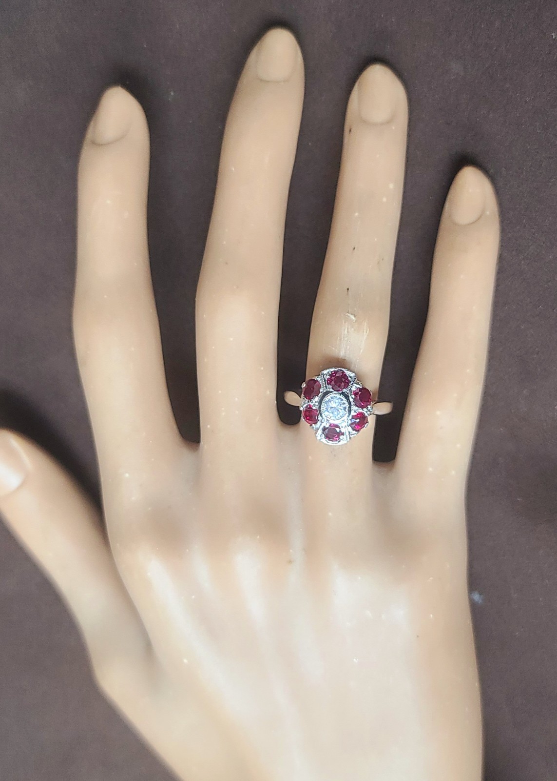 Platinum Vintage Engagement Ring 1.53ct. Natural Ruby Round Shape Diamond