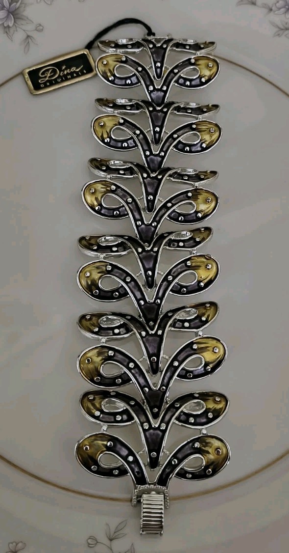Vtg Dina Originals Silver Plated Gold & Silver Bracelet