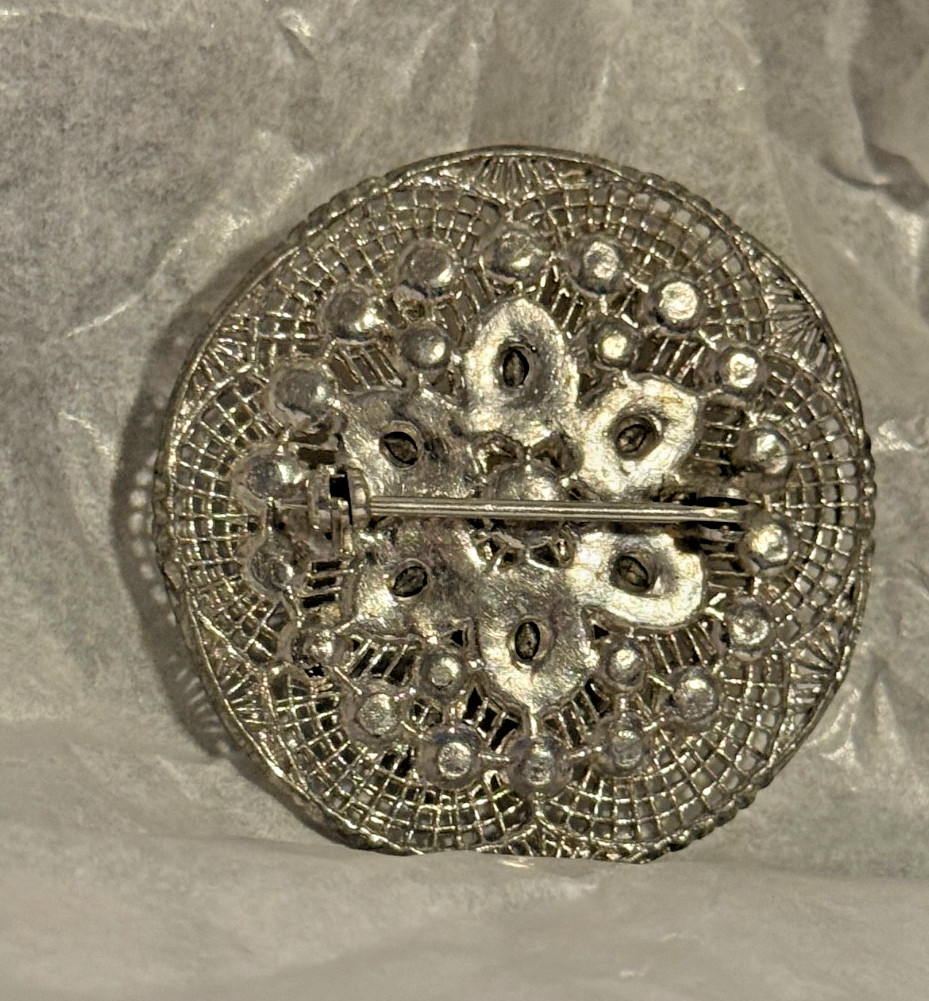 Vintage Filigree Silver Flower Brooch 1 3/4 size with safety clasp
