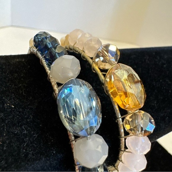 LOT of 2 AB Faceted Crystal Cuff Bracelets Pink and Blue Jewelry Bundle