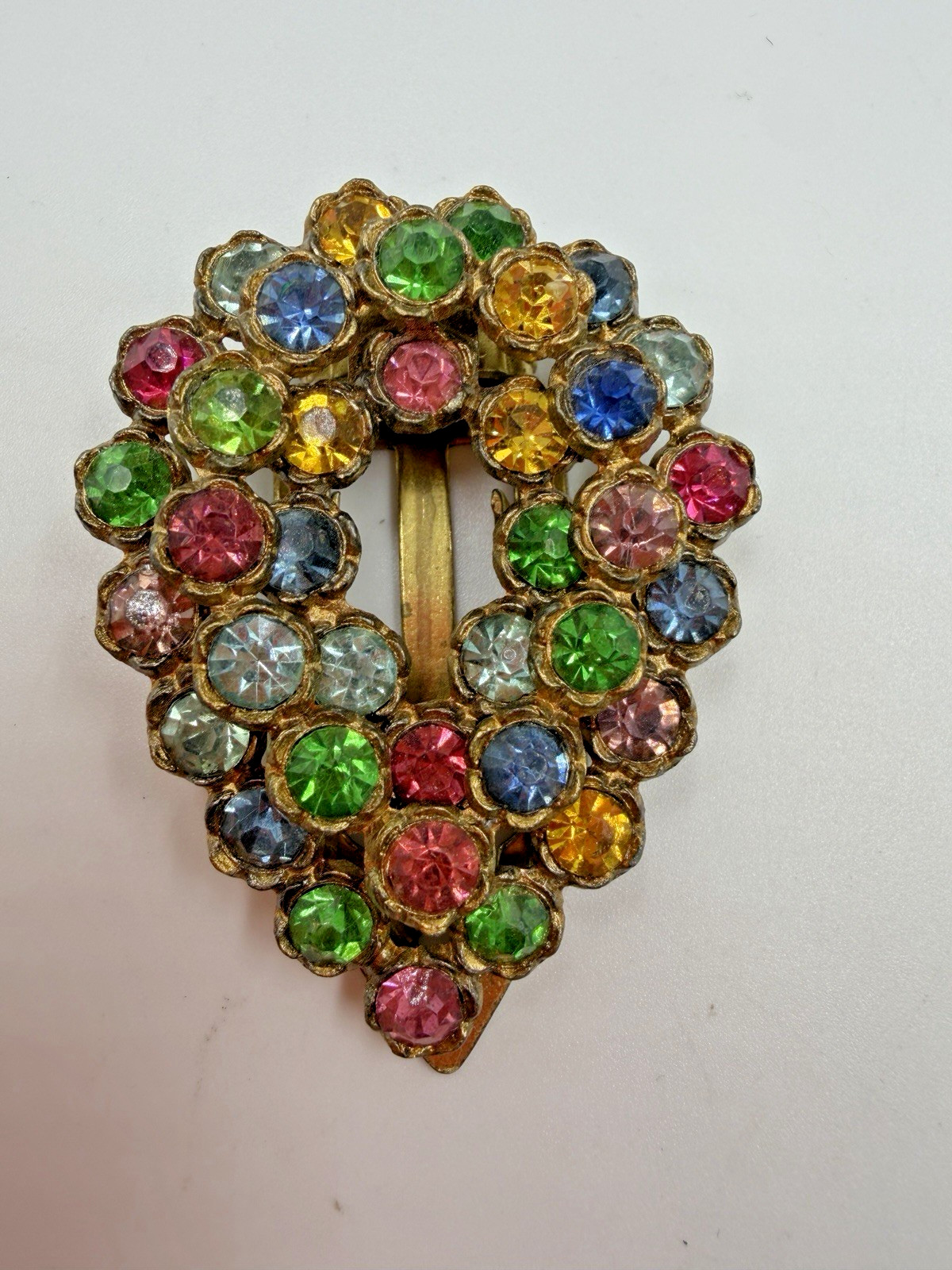 Vintage Brooch Dress Clip Teardrop Multicolor Stone Estate