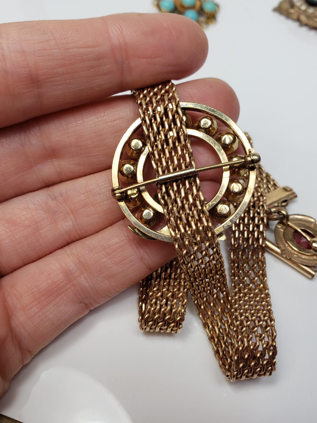 Antique Victorian Gold Filled Choker Watch Mesh Chain Necklace Bracelet Pin Lot