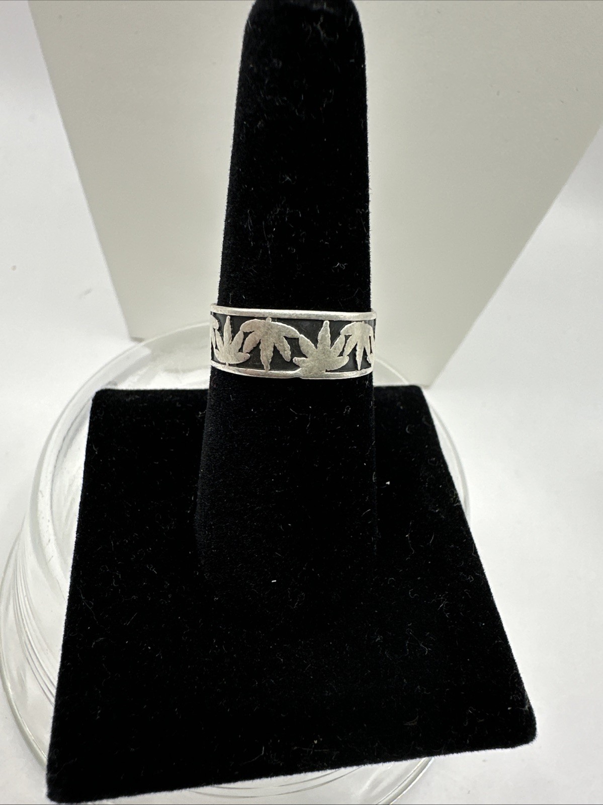 Sterling silver 925 Cigar Band ring cannabis Pot leaf Sz 7