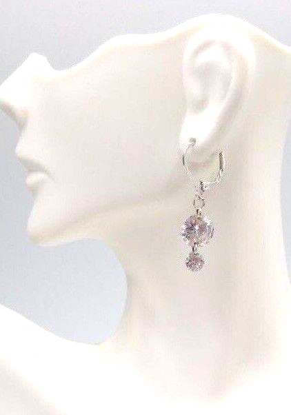 Set of 3~~ Silver Tone 1.25″ Rhinestone Chain Dangle Leverback Pierced Earrings