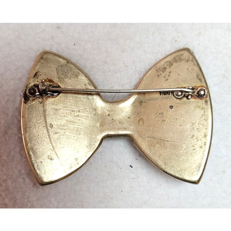 Vintage Mid Century N. India Turquoise Mosaic Chip Inlay Bow Brooch Southwestern
