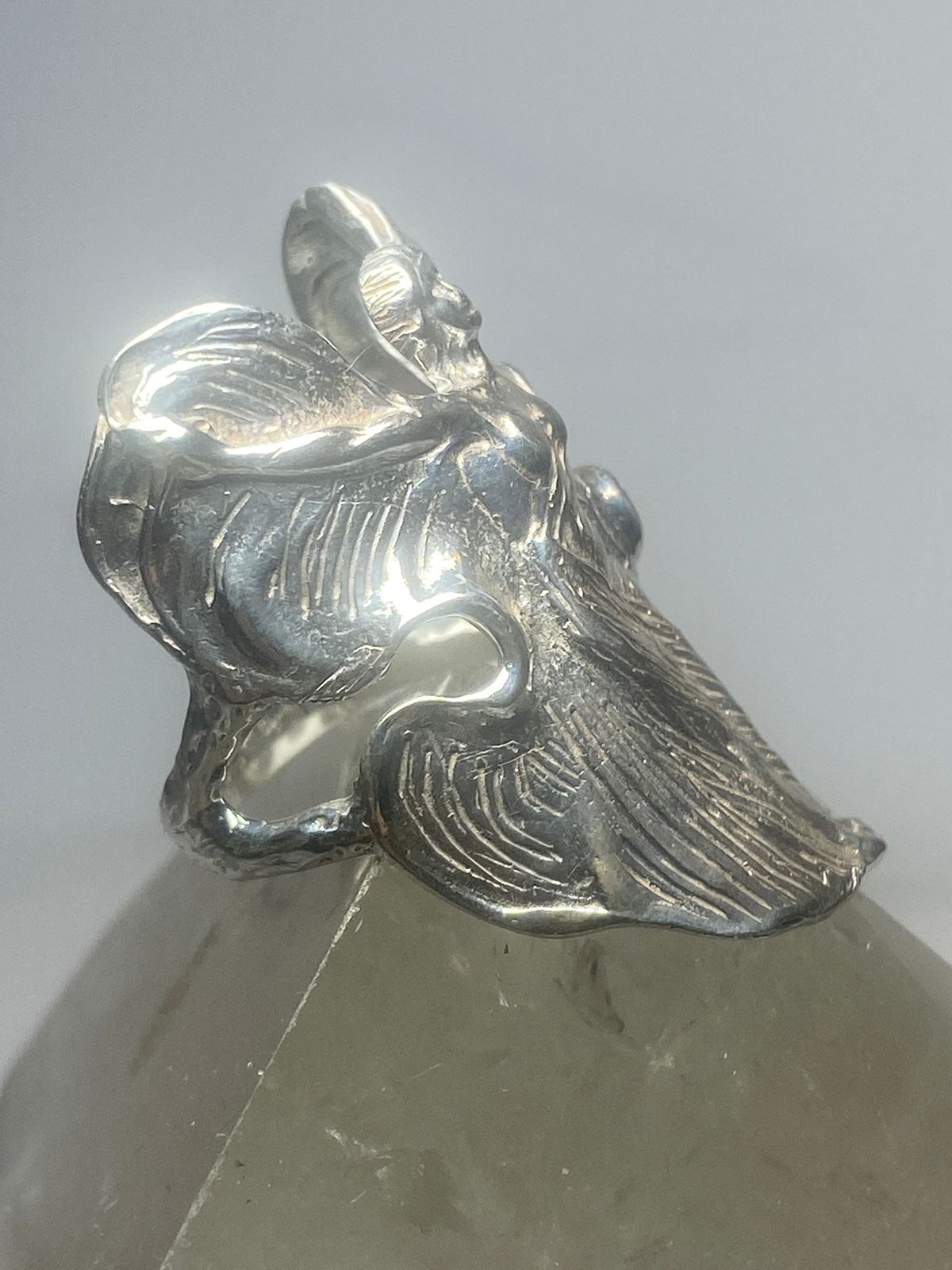 Wings Lady ring Art Deco influences band sterling silver women girls