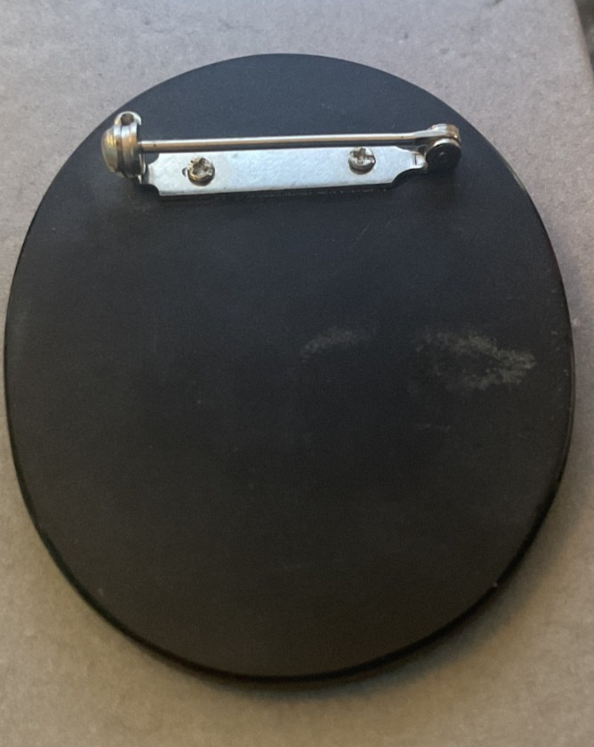 VINTAGE Black onyx Brooch Pin Pendant lady in a big hat malachite onyx MOP