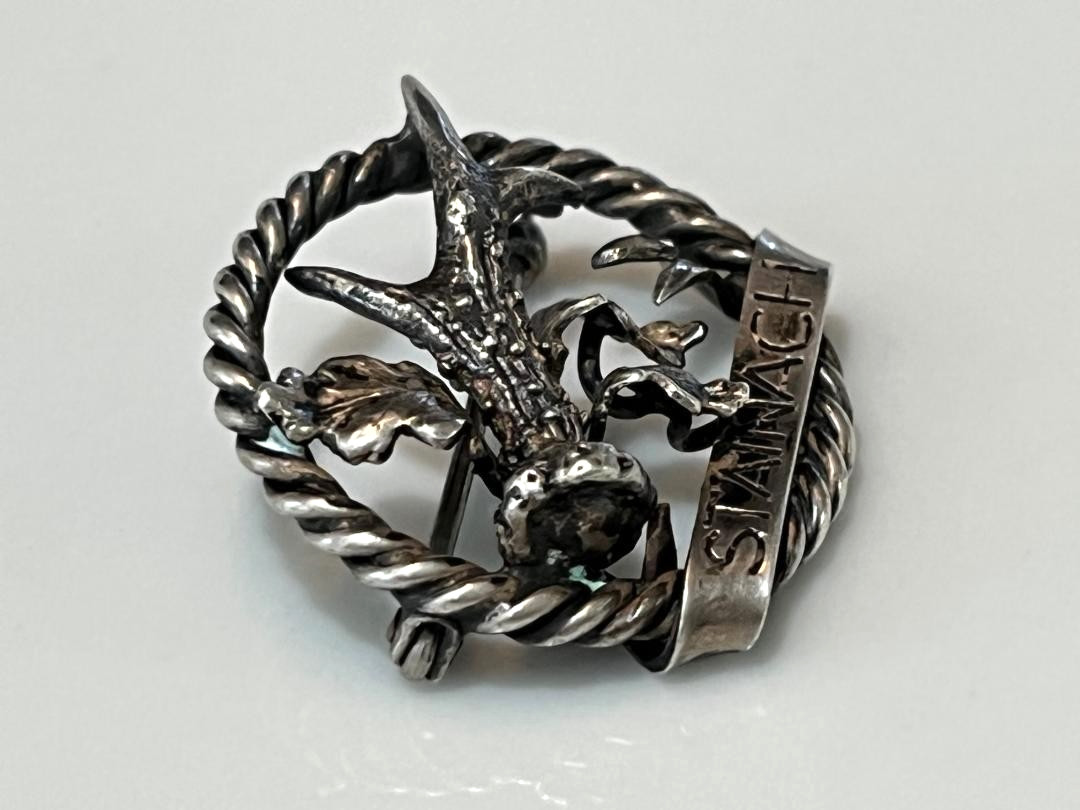 Antique 1920-30s Austrian 800 Solid Silver Hunting Brooch Pin Stainach 6.1 Gr