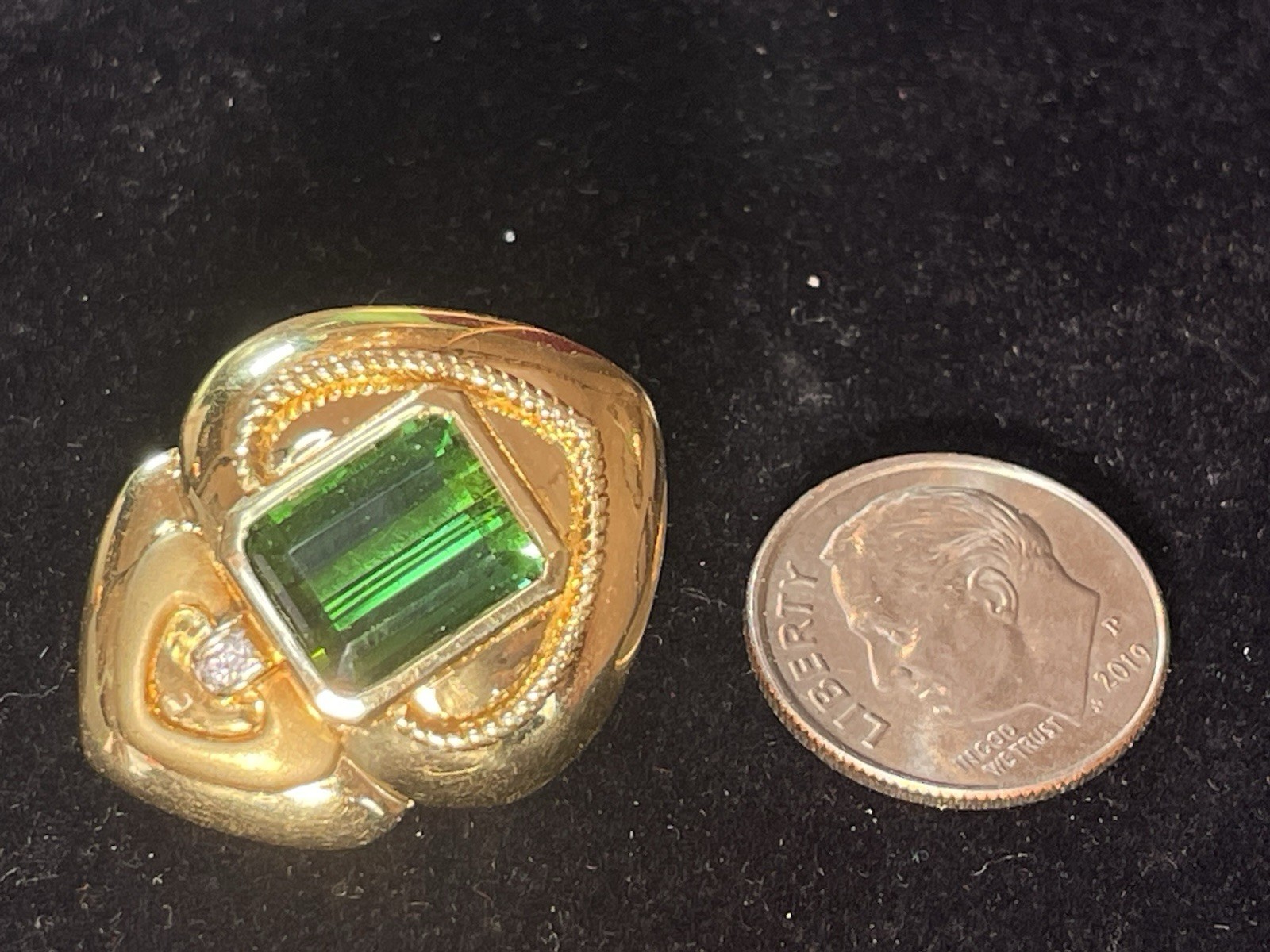 18K GOLD GREEN TOURMALINE & DIAMOND EARRINGS SIGNED OMEGA 23grs APPRAISAL $5,000