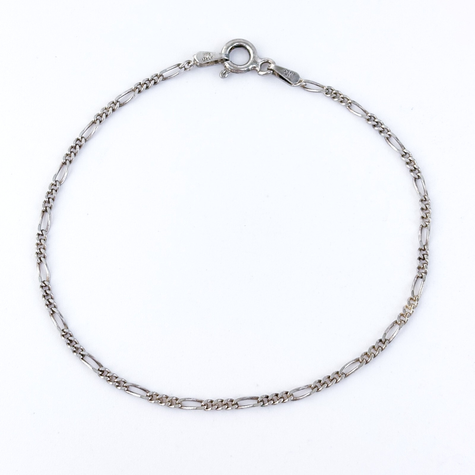 Vintage Italy Sterling Silver 925 Figaro Chain Bracelet 7.25″