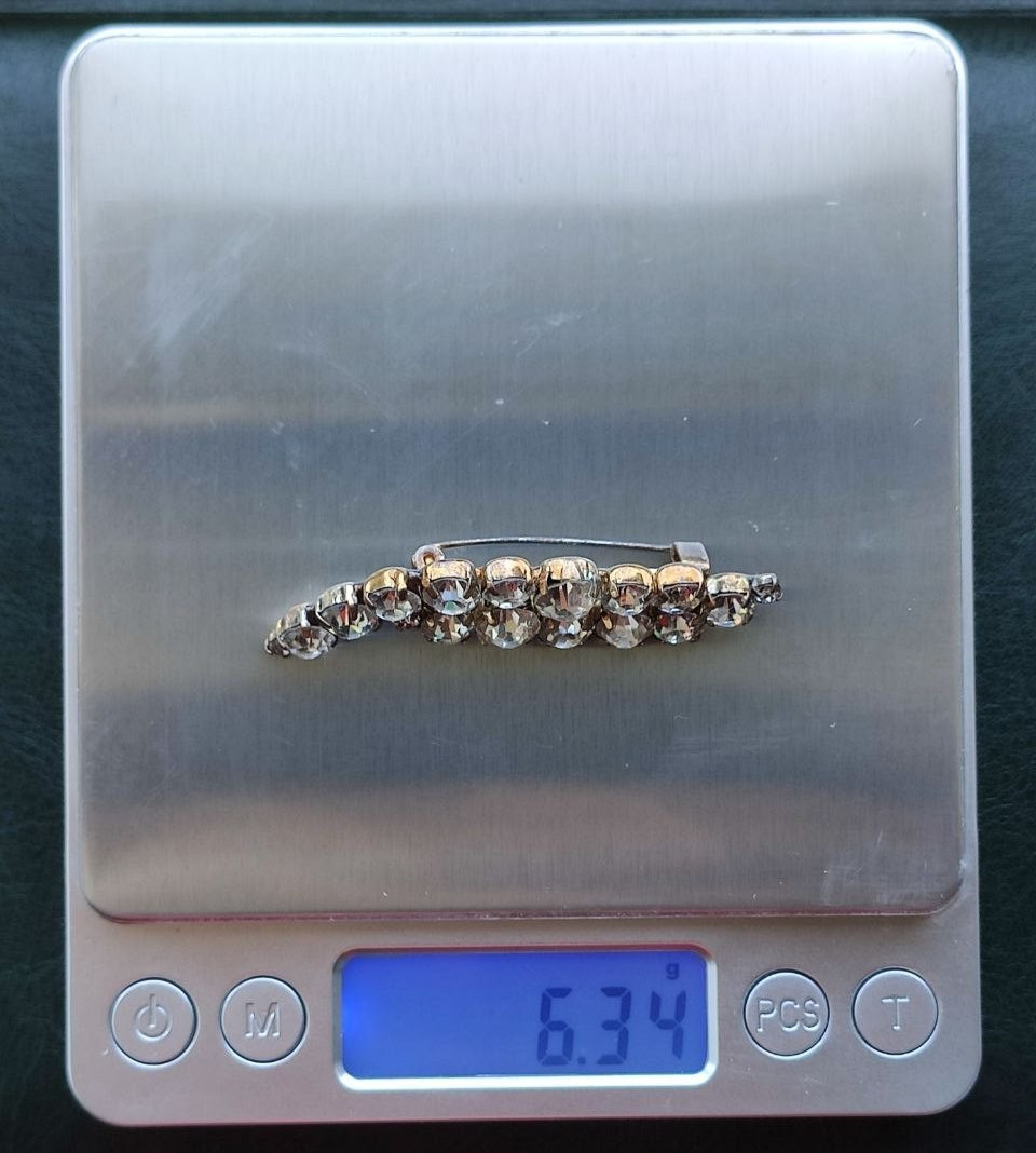 Vintage USSR Soviet Brooch Pin Clear Rhinestone Crystal Gold Tone Branch 1970s