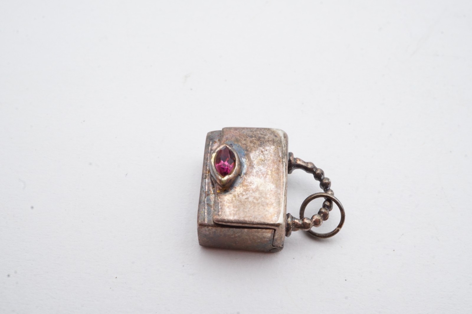 Vintage Sterling Silver 925 Purple Rhinestone Purse Charm Articulating