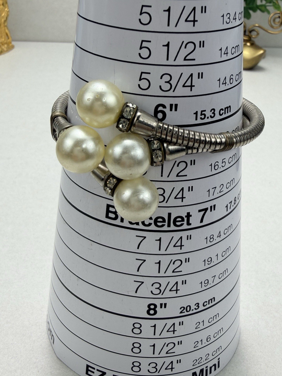 Pearl Rhinestone Wrap Bracelet Multi Strand Silver Tone Statement