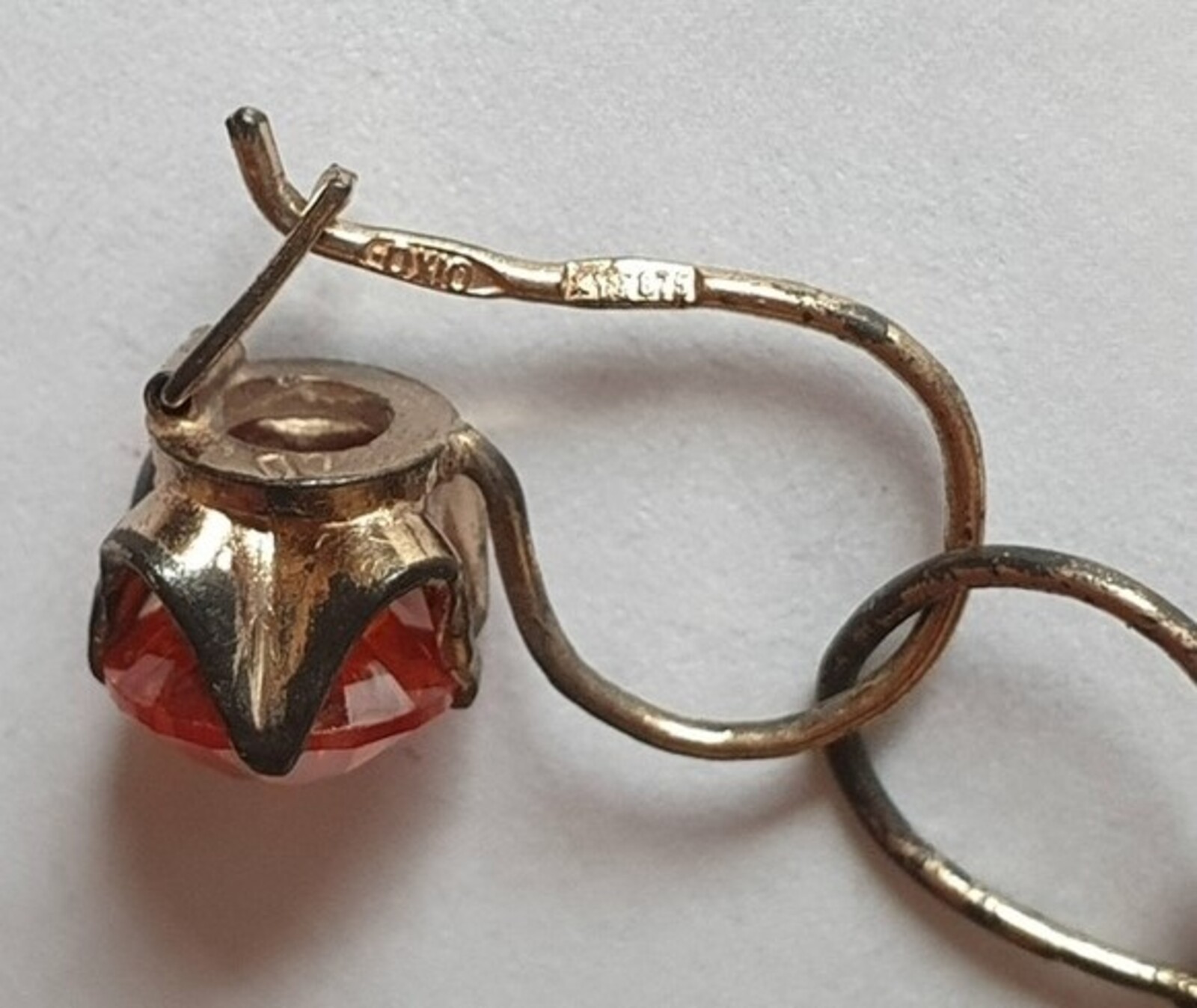 Vintage Earrings 875 ⭐ silver Soviet USSR Weight 2.6 g. Orange gem. Gilding.