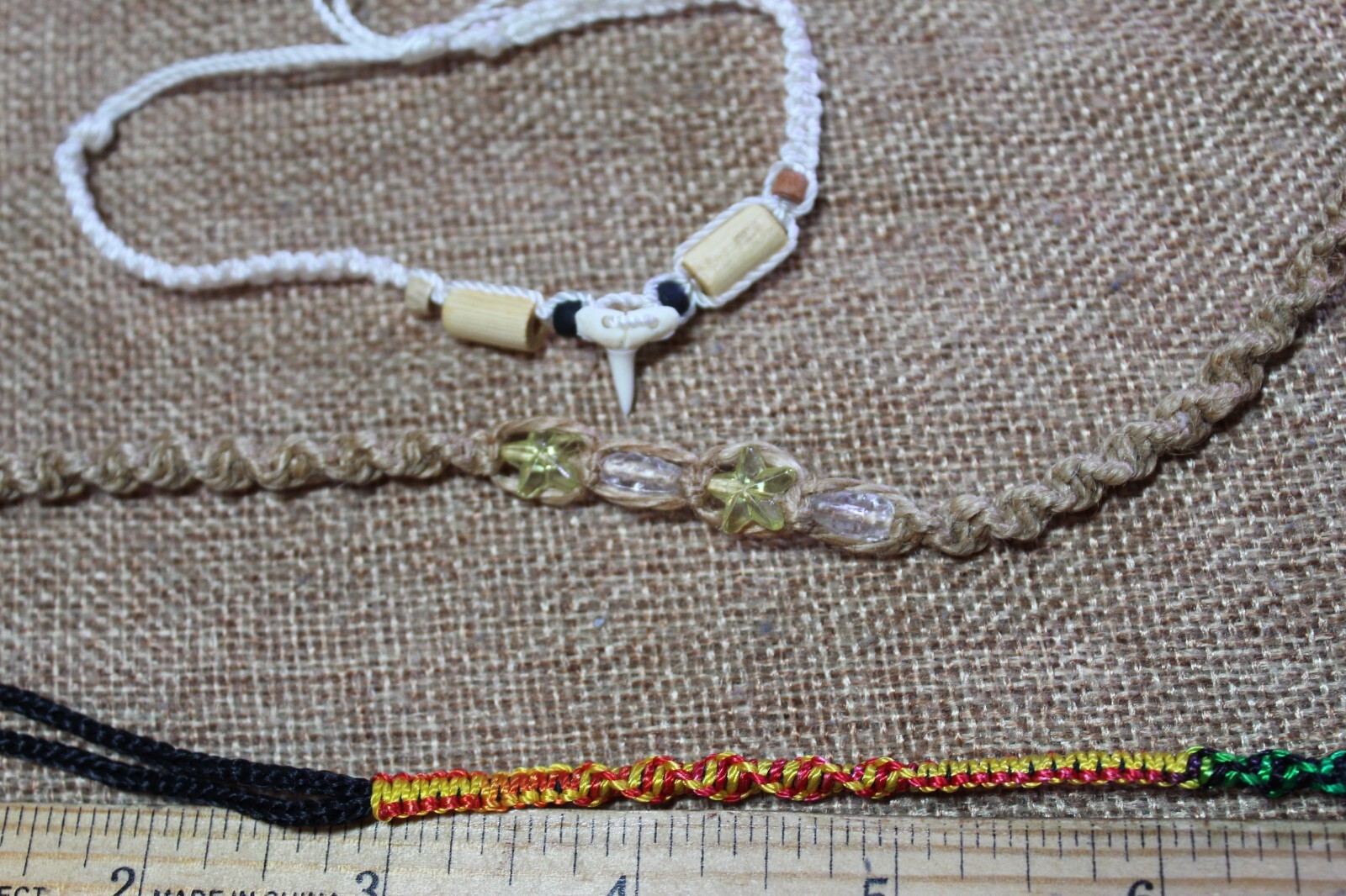 Lot of 6 Vintage 90s Natural String Woven Bracelets &Anlets Beads Hemp Leather