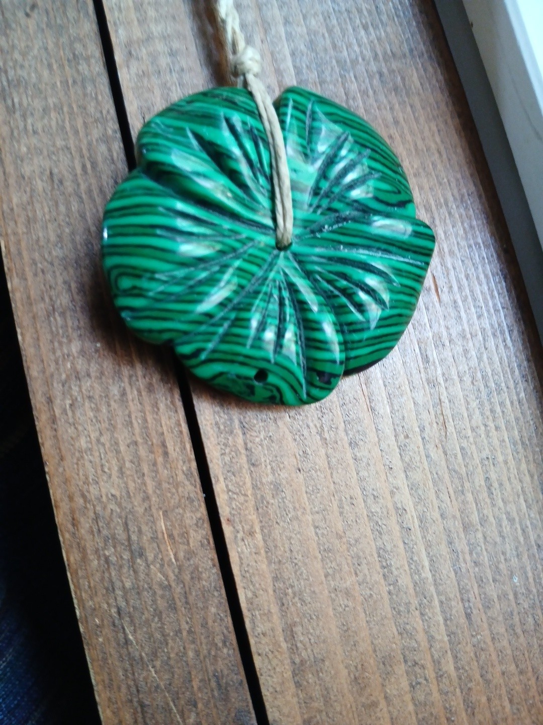 Malachite Necklace Hemp Cord Hippie Boho Travel Wear Friend’s Gift Blemished