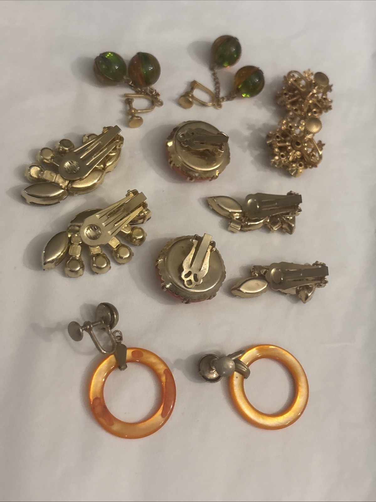 Mixed Huge Vtg Costume Jewelry Lot Orange, Amber, Yellow, Coral Colored Jewelry