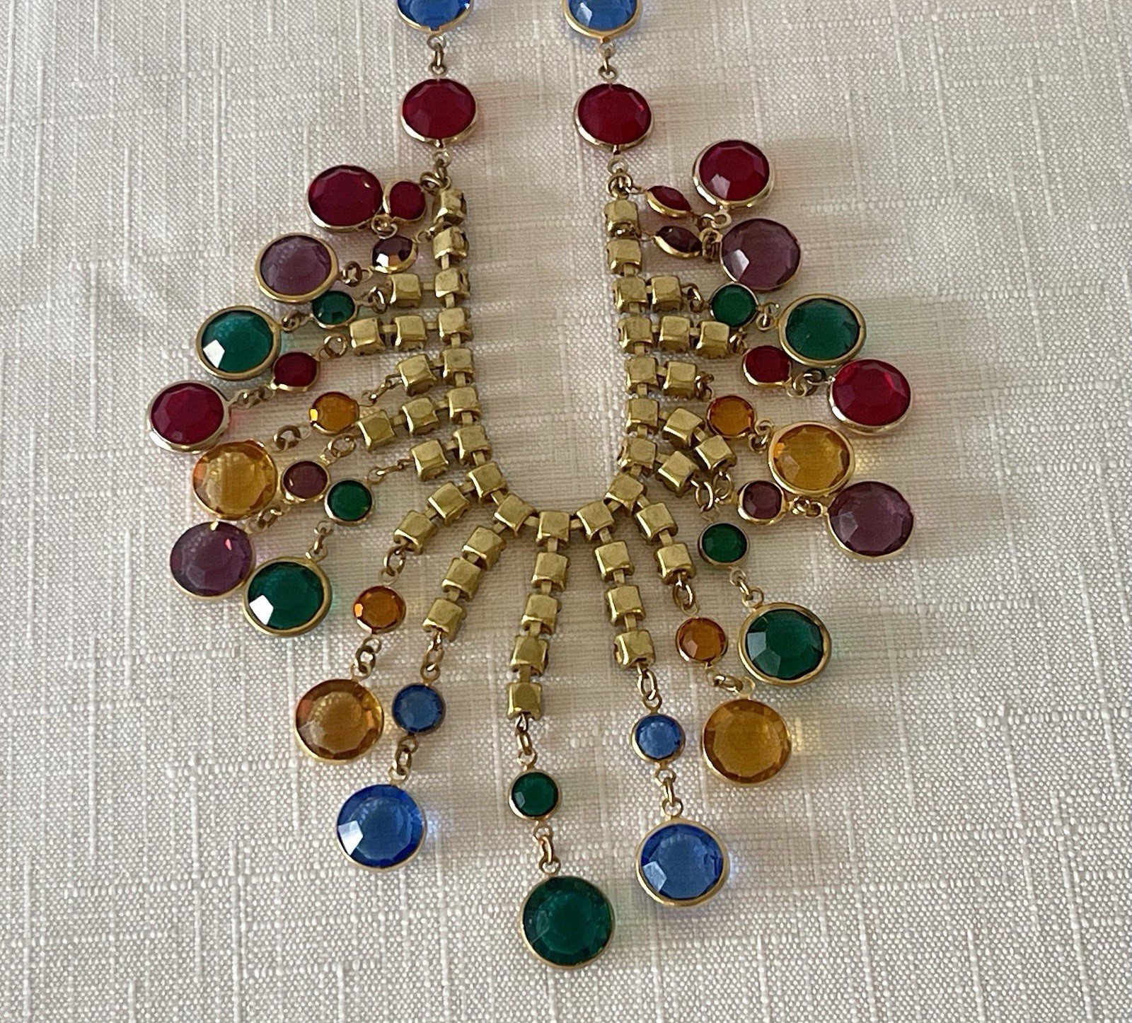 Vintage Signed Miriam Haskell Rainbow Glass Bib Necklace