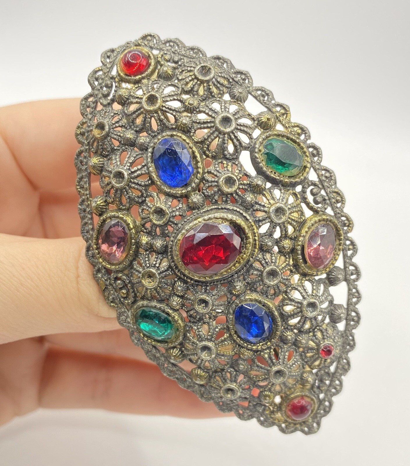New England Glass Works 1940’s Signed Brooch Colored Glass Stones Vintage