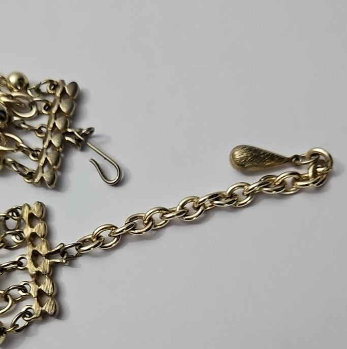 Vintage Cord Multi Strand Gold Tone Beaded and Chain Necklace