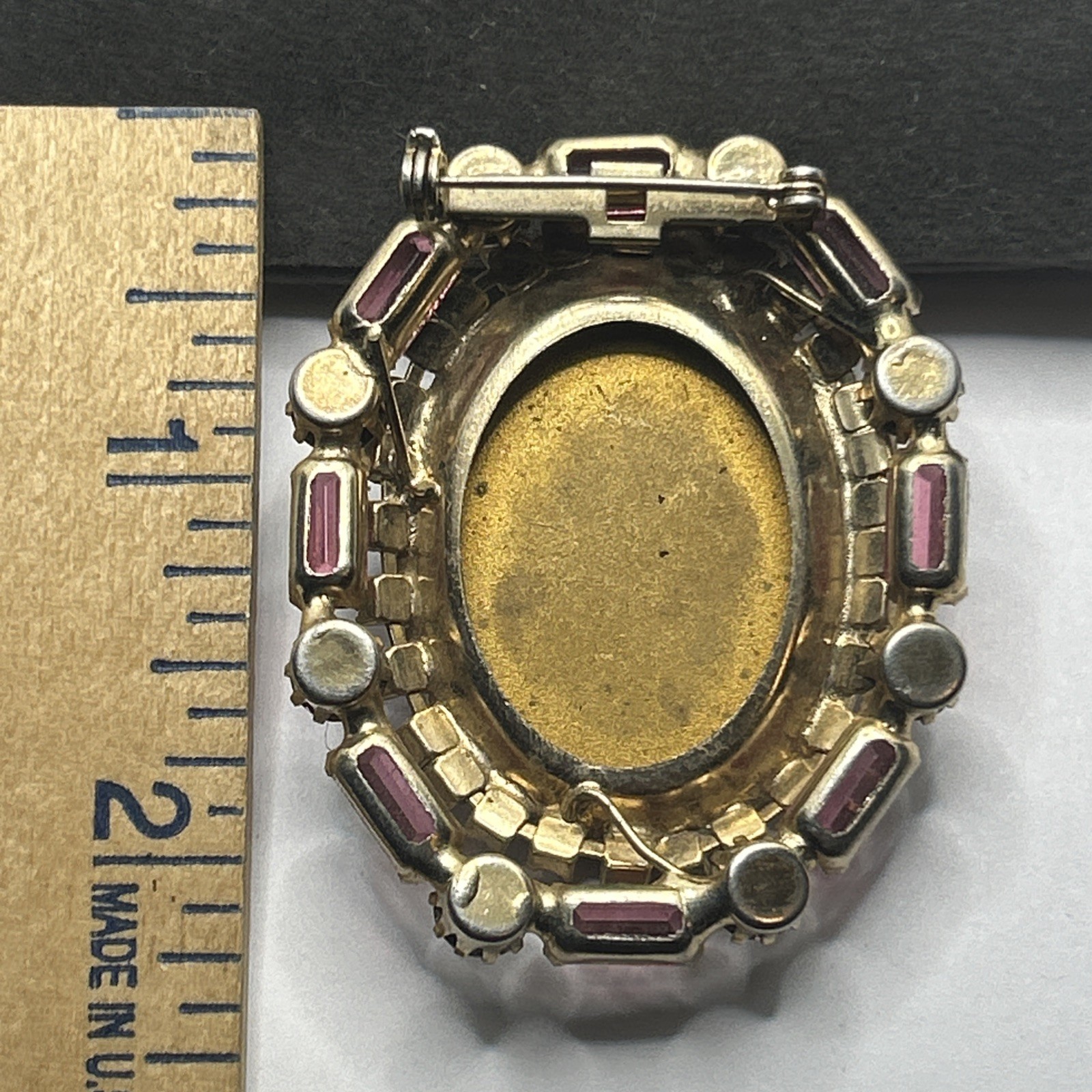 Large Pink/White Set Rhinestone Purple Crystal Solitaire Gold Brass Pin Brooch
