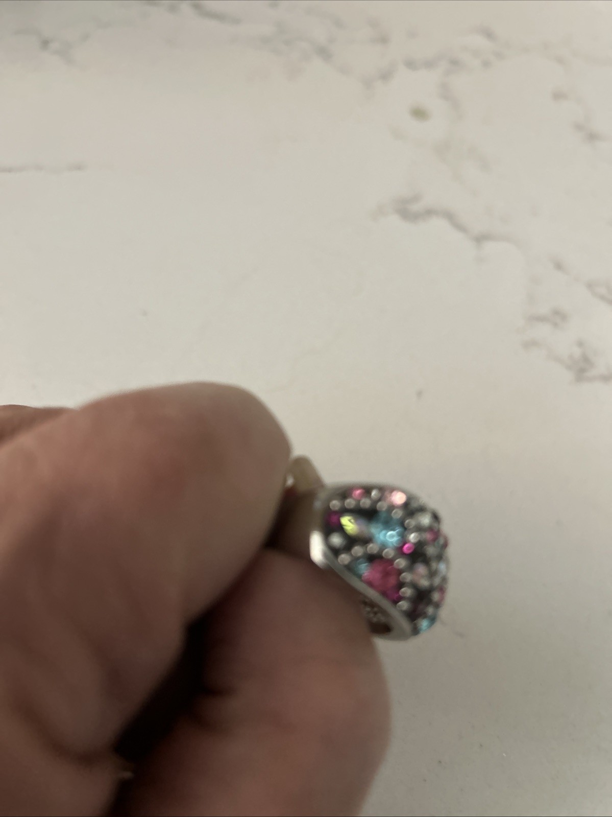 Vintage INox 316L Stainless With Multicolor Faceted “Crystals,Gems, Or ?” Ring