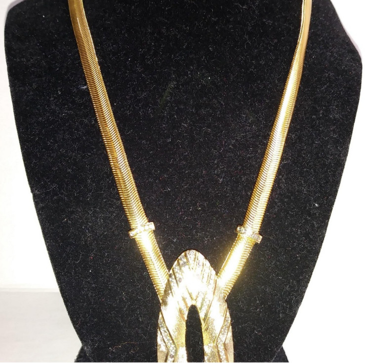 ORENA PARIS Gold Tone Chunky Chain Round Pendant Necklace Signed with Braided nn