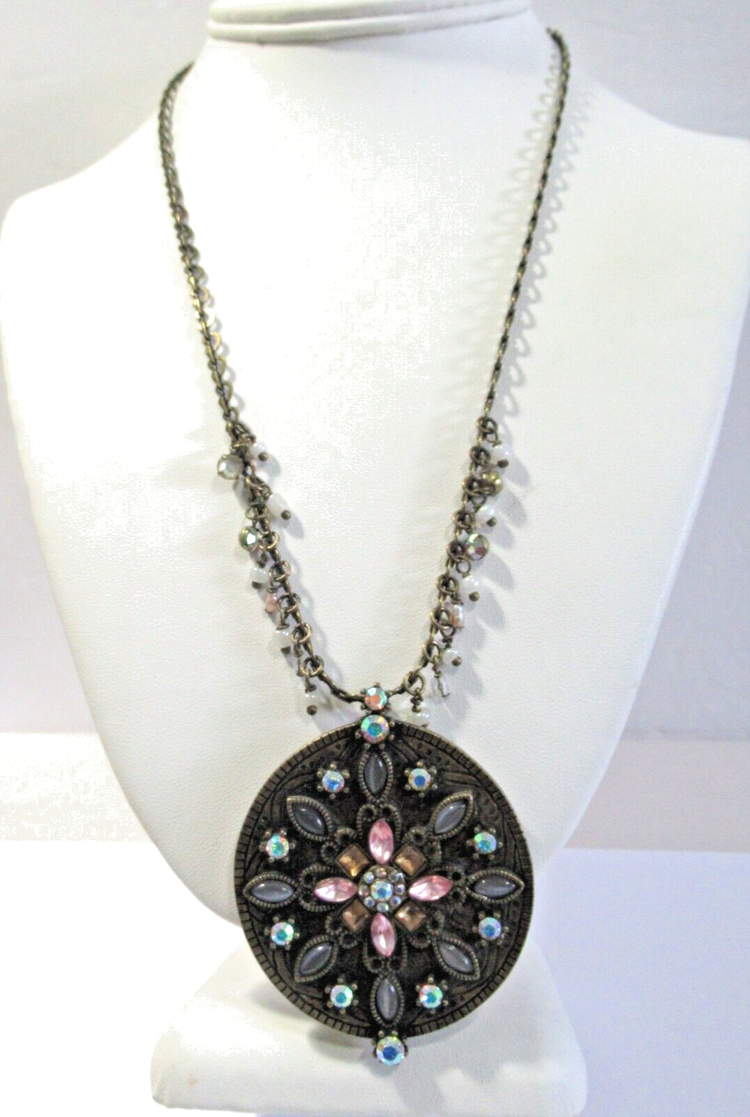 Lia Sophia Long Pendant Necklace Dangles Faux Crystals Pretty Large