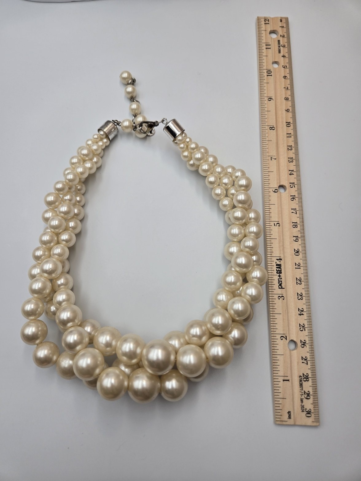 3 Strand Graduated Faux Pearl Choker Necklace Ivory color bold statement 221