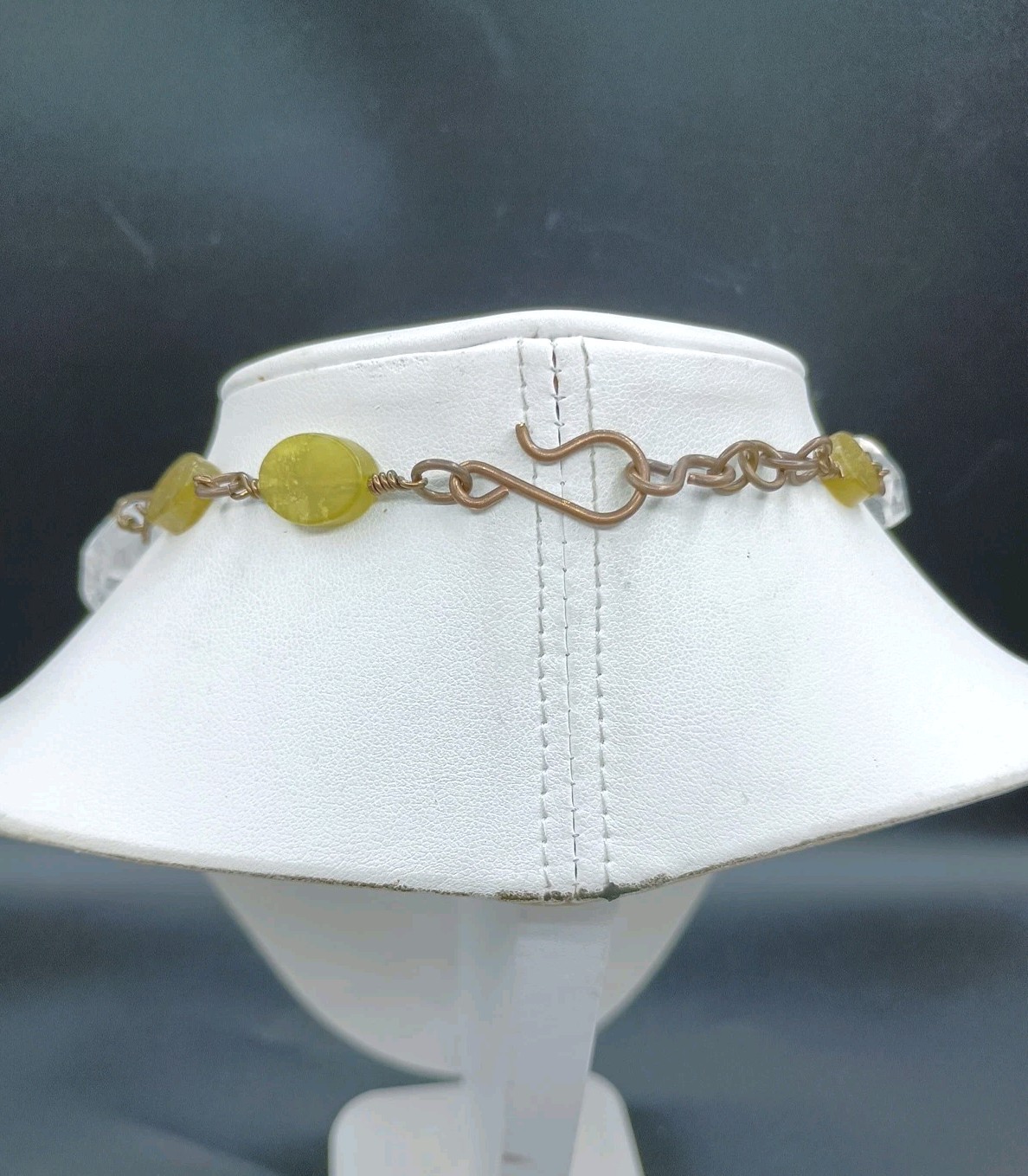Gem Stone Necklace Copper Wire Wrap Fat Quartz Yellow Rock Floral Artisan