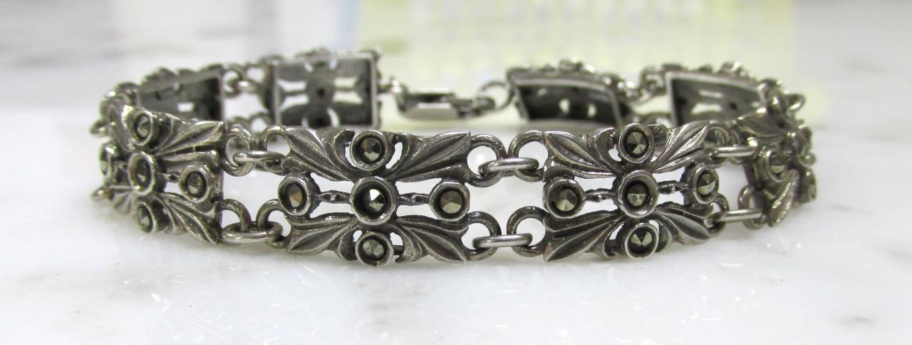Women’s Vintage Sterling Silver Marcasites Bracelet ~ 7-1/4″ ~ 15.3gr ~ 5-G498