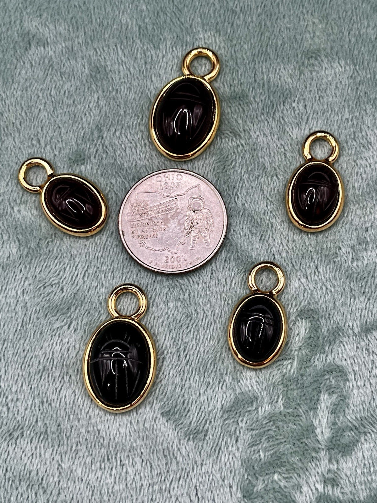 Egyptian style Carved scarab & Gold Tone Shell Interchangeable Necklace Set 12pc