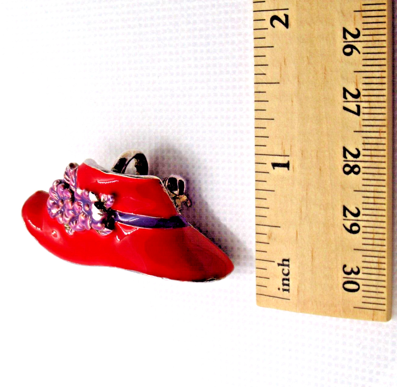 Vintage Red Hat Brooch Necklace Charm Purple Flowers Ribbon Design