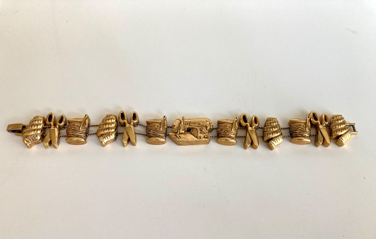Vintage Gold Tone Sewing Notions Slide Charm Bracelet