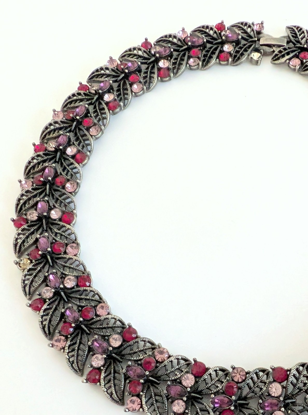 Gorgeous Vintage Signed Hobe Pink, Purple & Red Rhinestone Choker Necklace