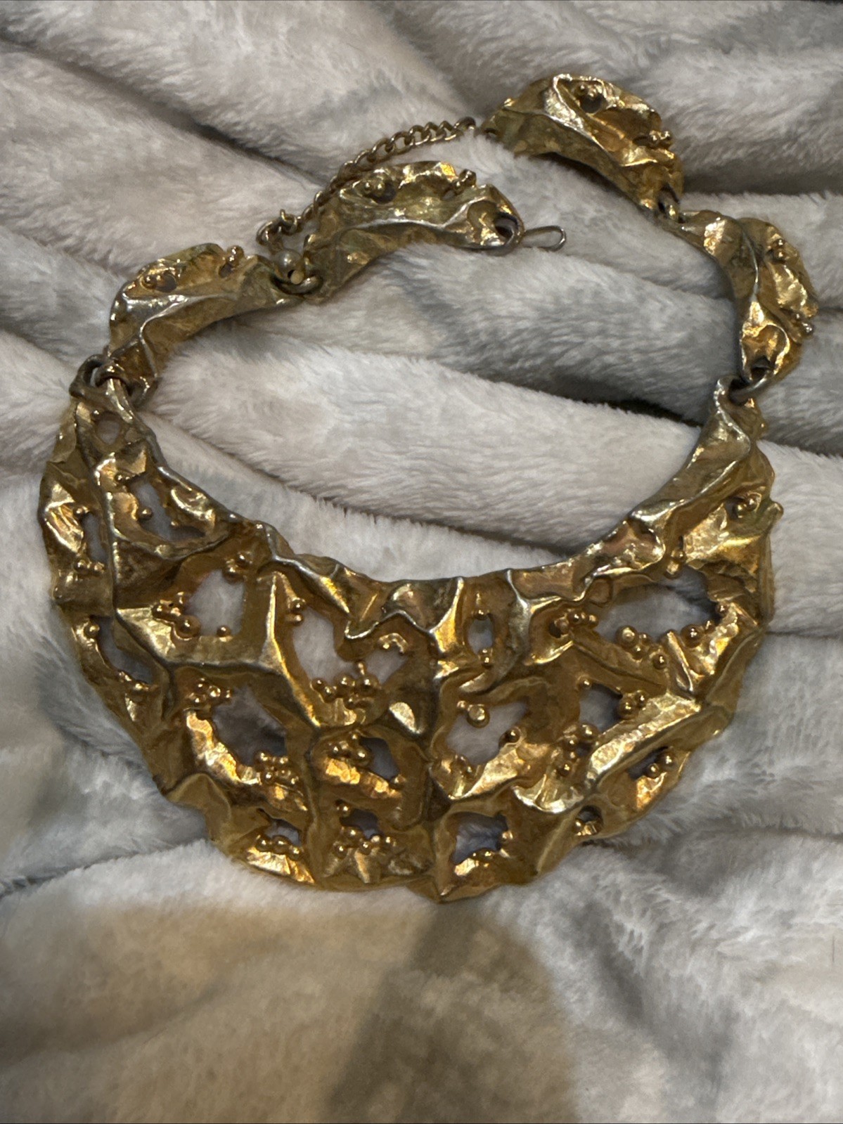 Napier Gold Plate “Melted Metal” Brutallist Eugene Bertolli Design Bib Necklace