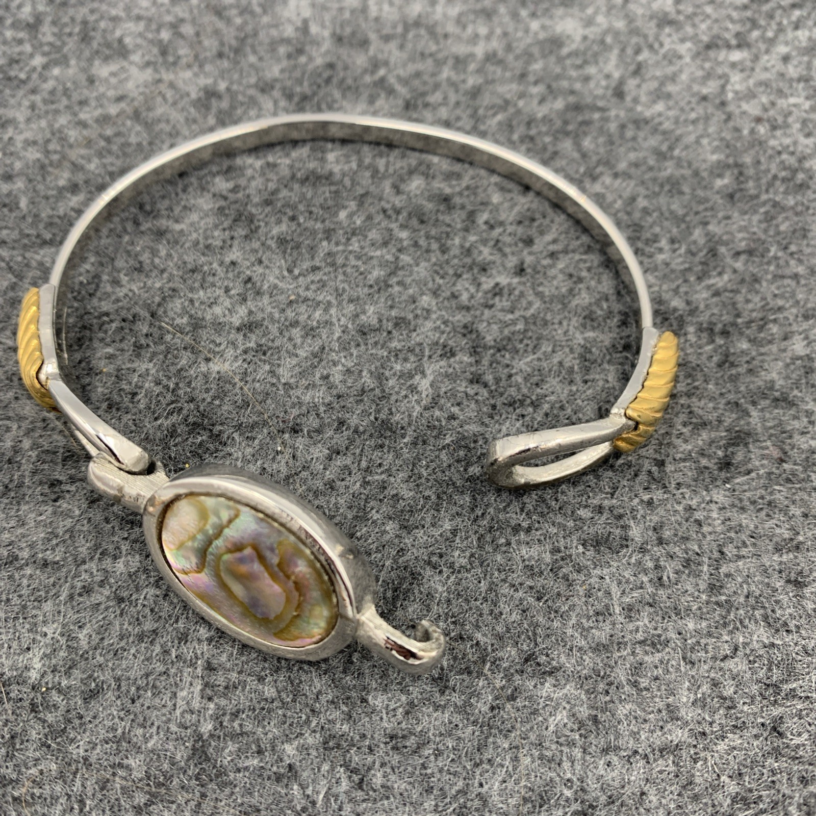 Vintage Avon Abalone Shell Oval Bracelet, Gold and Silver Two Tone Bangle