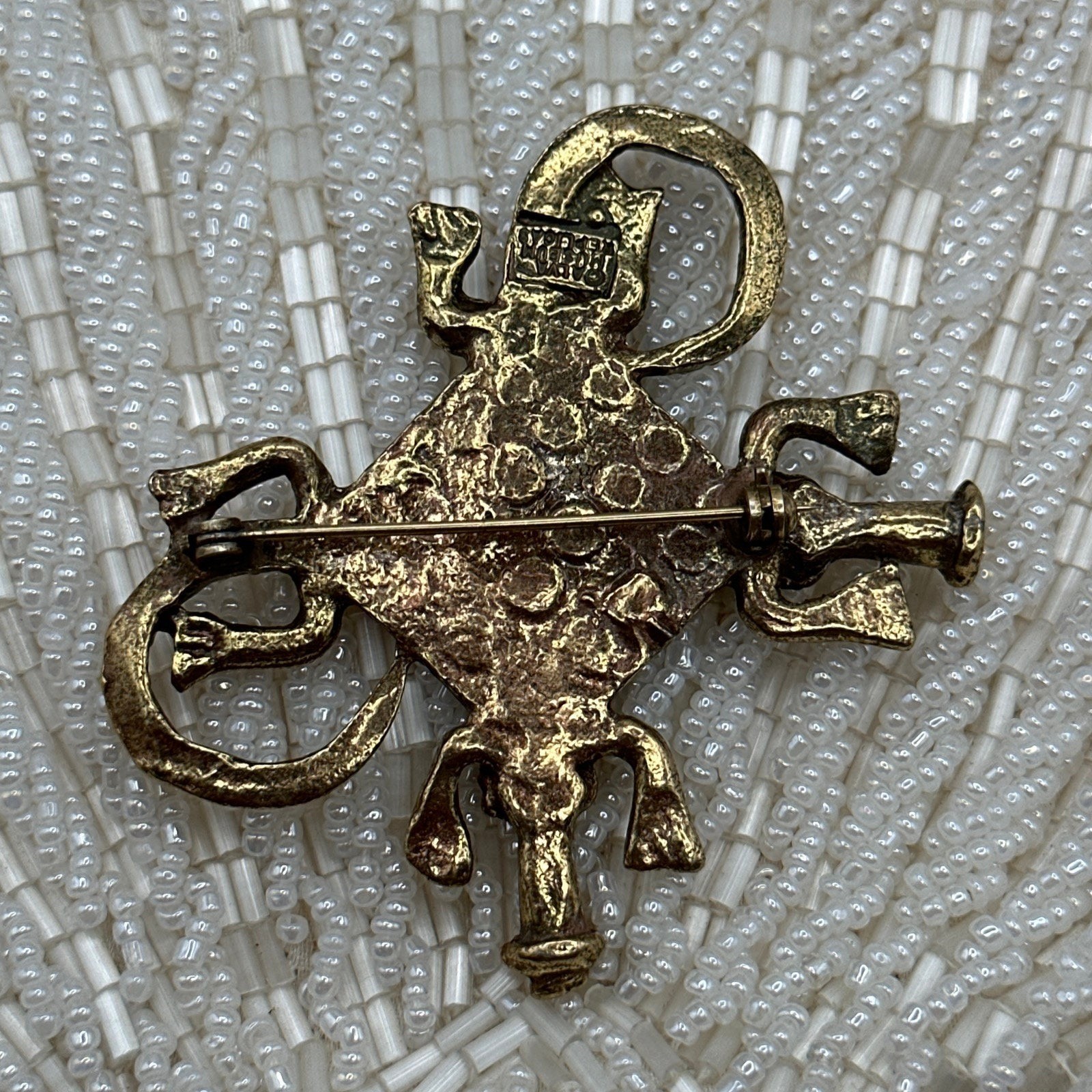 Rare vintage ALVA MUSEUM REPLICA gold tone aztec maya Alligator #89