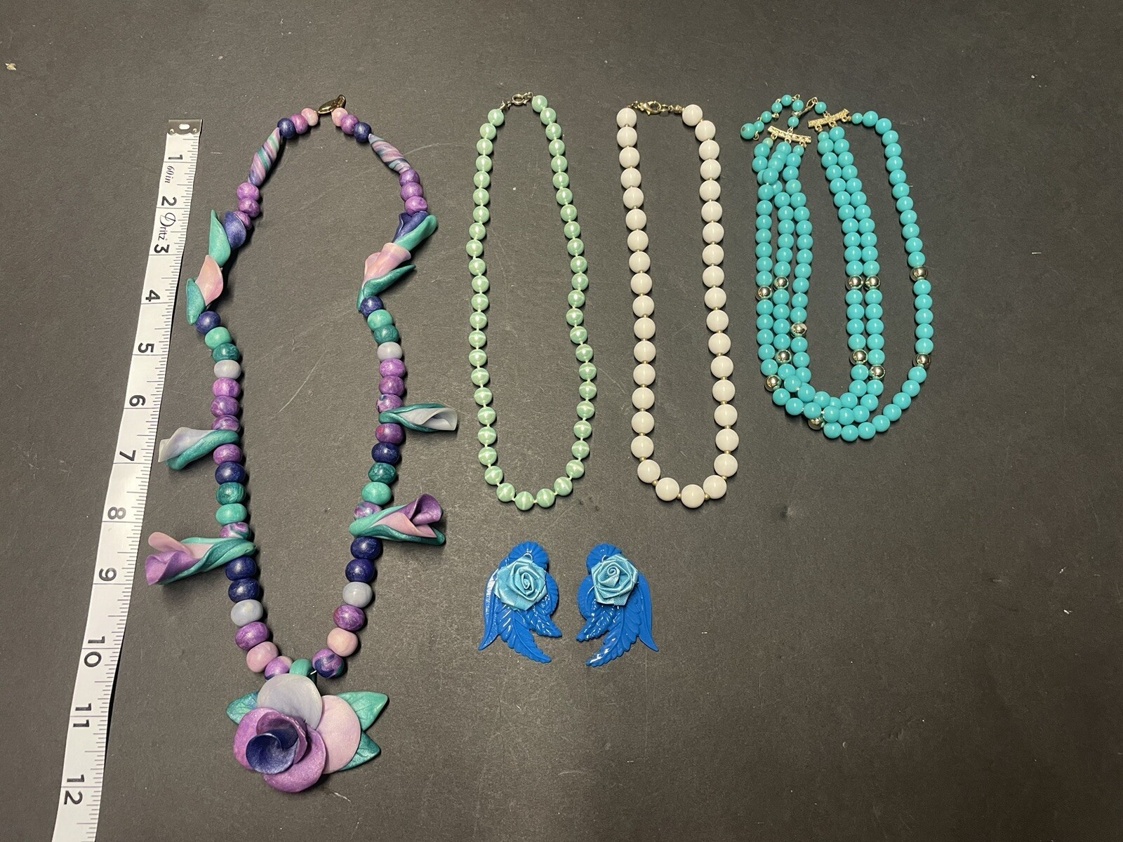 Vintage Mixed Jewelry Lot Of Five Purple,Blue,Green,White