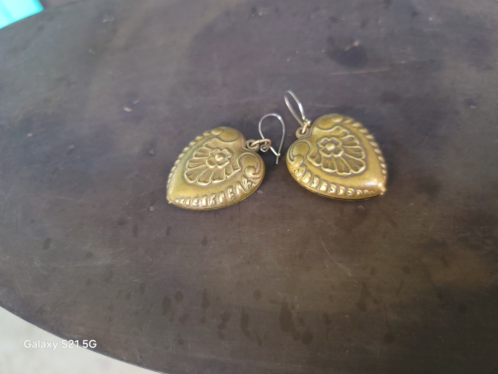 Vtg Pididdly Links Dangle Earrings Brass Puffed Hearts Nouveau Victorian Ornate