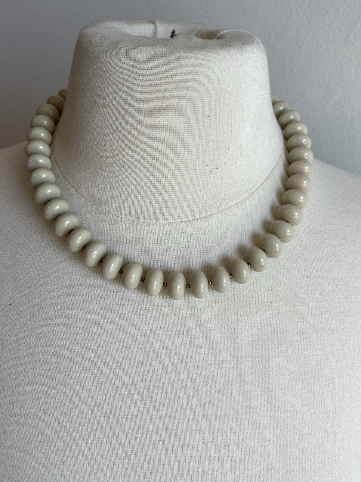 Vintage Les Bernard signed ivory white beaded statement necklace