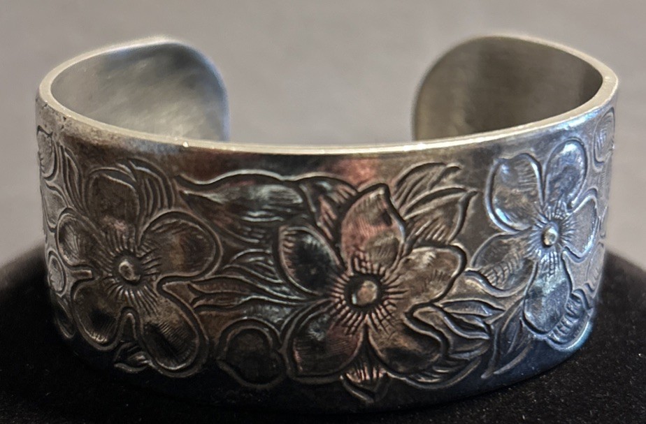 Salisbury Pewter Vintage February Floral Pewter Cuff Bracelet