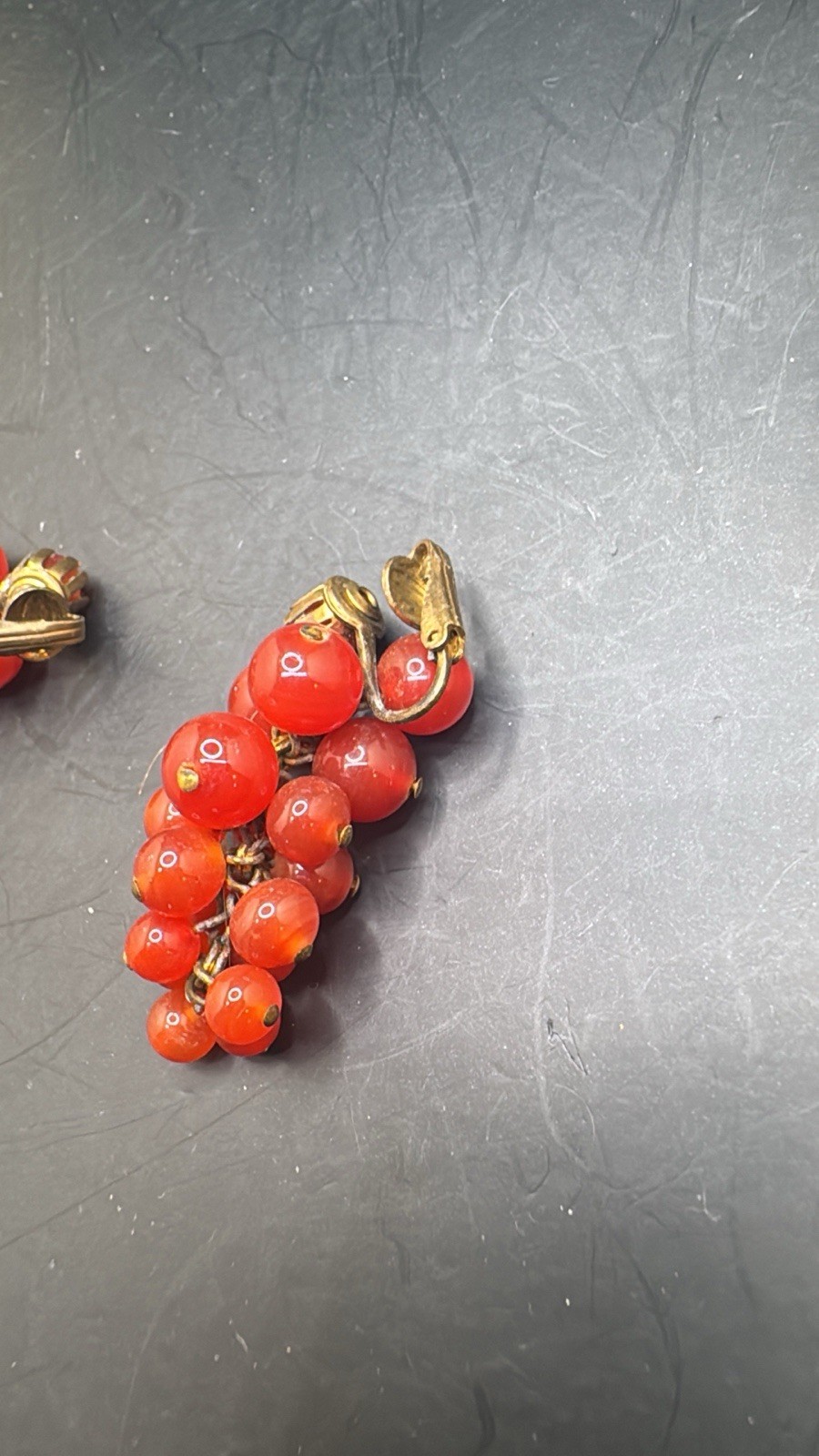 Vintage Glass Burnt Orange Grape Cluster Clip On Earrings