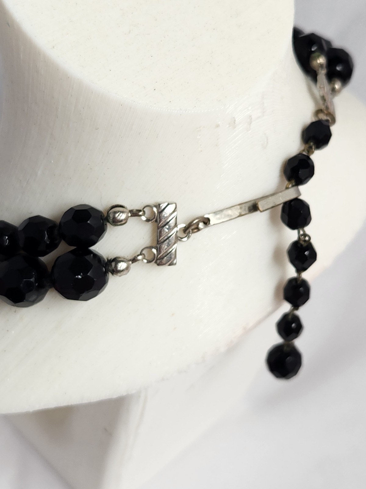 Vintage Double Strand Jet Black Made In Austria Faceted Crystal Beaded Necklace