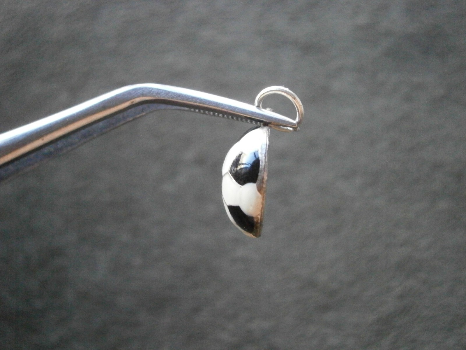 Soccer Football Vintage Half Round Sterling Silver Enamel Bracelet Charm 1.2g
